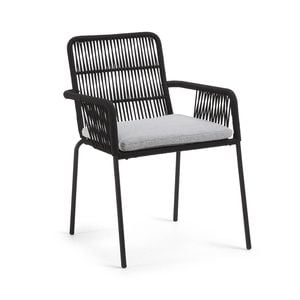 Samanta stackable chair made from black cord and galvanised steel legs
