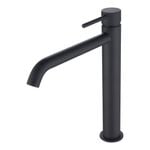 Mondella Resonance 25mm Matte Black Pin Lever Droopy Vessel Basin Mixer WELS 4 Star 7.5L/min