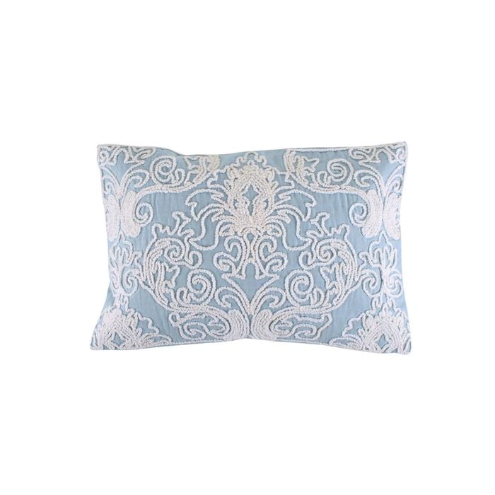 Maine & Crawford Haimi 50x35cm Embroidered Cotton Cushion - Blue/White
