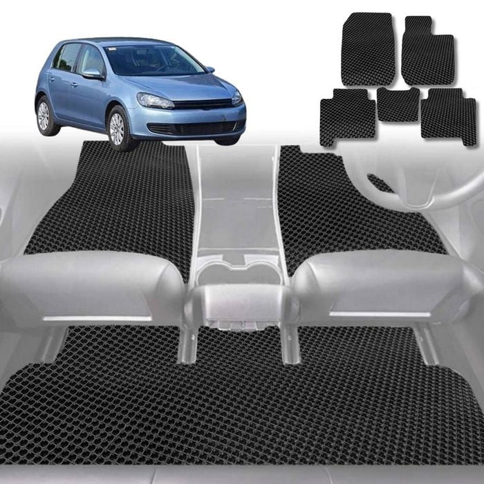 6D Diamond Car Floor Mats for VolksWagen Golf 2009-2013-Full Set-Black-Outback GT