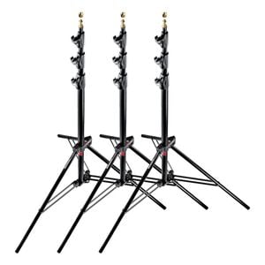 Manfrotto 1004BAC-3 Light Stands - Air Cushioned - Stackable - Black Aluminium - Pack of 3