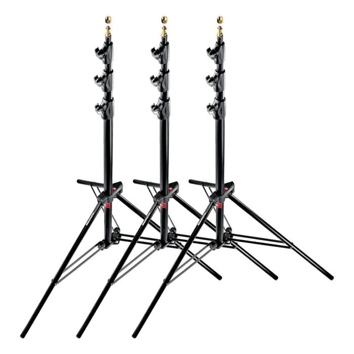 Manfrotto 1004BAC-3 Light Stands - Air Cushioned - Stackable - Black Aluminium - Pack of 3