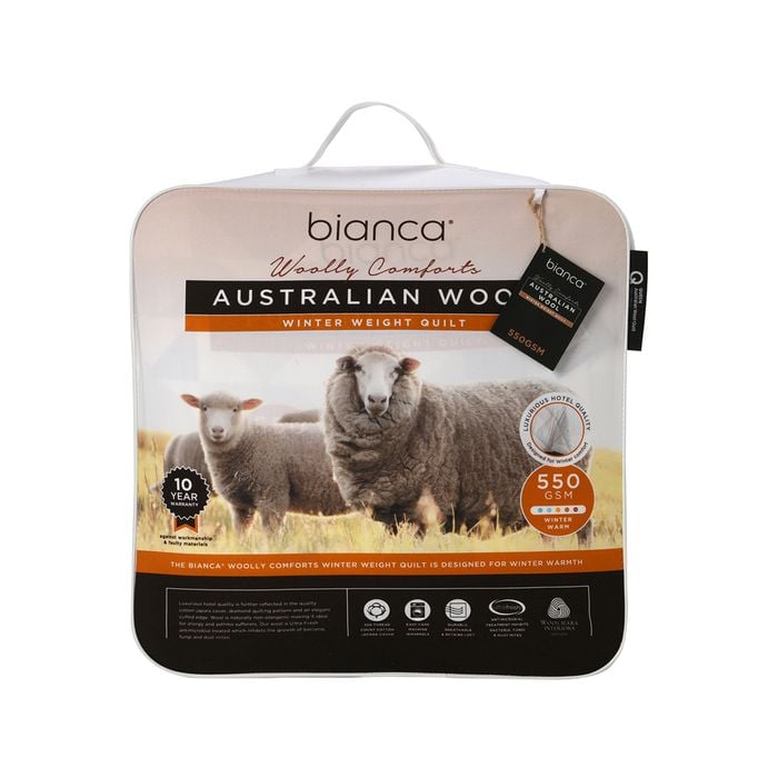 Woolly Comforts Australian Wool Quilt 550gsm White - Queen Bed