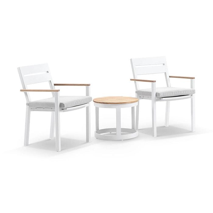 Capri Patio Balcony Set Side Table White & Olefin Grey Cushions