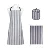 3pc Ladelle Eco Stripe Apron/Potholder/Towel Kitchen Accessory Set Slate Grey