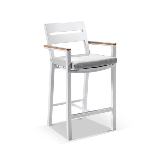 Outdoor Capri Aluminium And Teak Timber Bar Stool - White