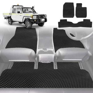 6D Diamond Car Floor Mats for Toyota LandCruiser 79 Series Double Cab 2012-Current-Full Set-Black-Outback GT