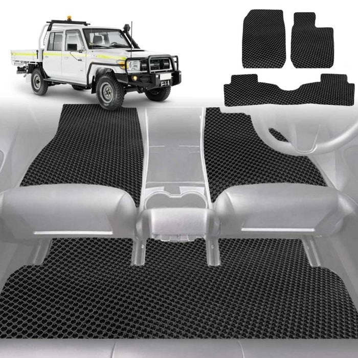 6D Diamond Car Floor Mats for Toyota LandCruiser 79 Series Double Cab 2012-Current-Full Set-Black-Outback GT