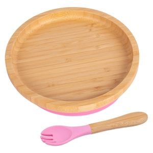 Tiny Dining Bamboo Round Baby Weaning Plate & Fork Set