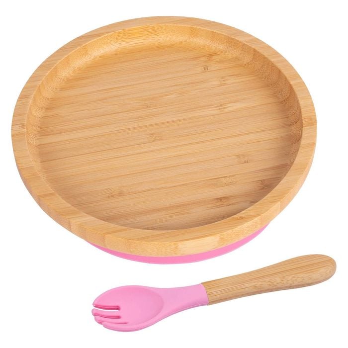 Tiny Dining Bamboo Round Baby Weaning Plate & Fork Set