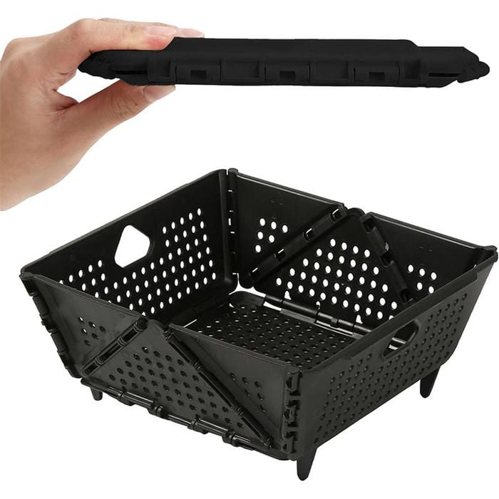 Catzon 2 Pcs Collapsible Colander Plastic  for Pasta Fruit Vegetables-Black