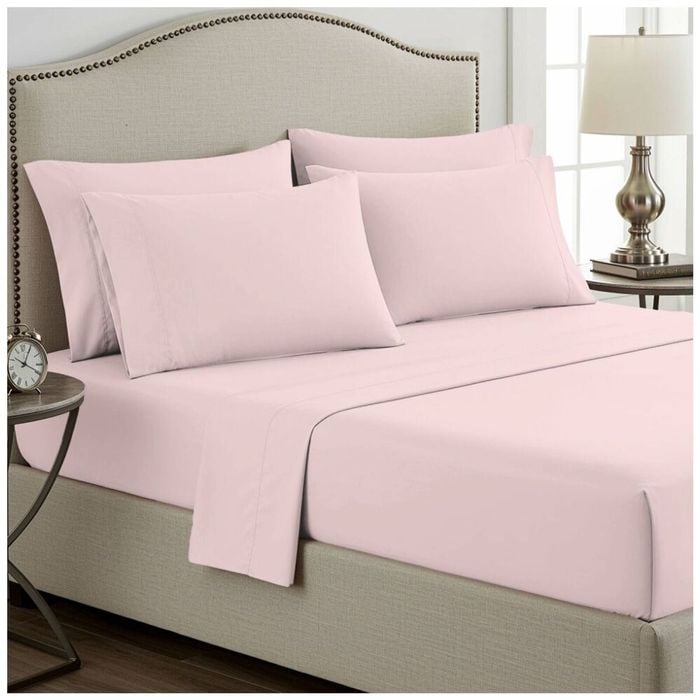 Grosvenor House 400TC Plain Dyed Bamboo Cotton Bed Sheet Sets Single Blush Pink