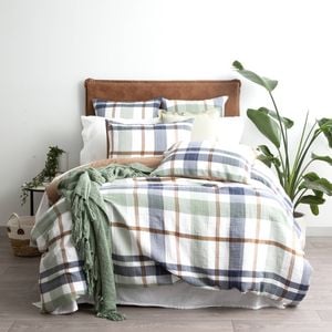 Renee Taylor Yarn Dyed Cotton Olivia Quilt Cover Set Blue & Green Check Queen
