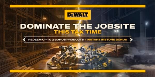 DeWalt - SideBySide - Brand Page - DW6083_Tax Time 2026_Web Banners_10 v 15_600 x 300_FA1