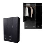 Foret Cabinet Wardrobe Clothes Rack Bedroom Storage Shelf Organiser BLACK 3 Doors