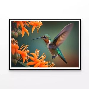 Hummingbird Flies over a Flower   Print 100% Australian Made 90x60cm  (Poster)