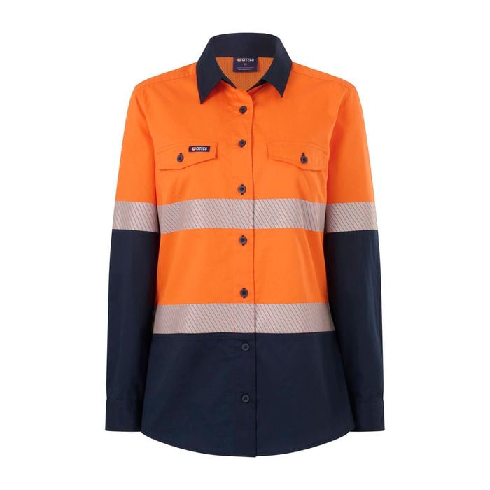 Citeco Size 18 Orange/Navy Womens Long Sleeve Shirt Taped Hi Vis