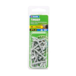 Zenith 8g x 30mm Galvanised Button Head Stitching Timber Screws - 25 Pack