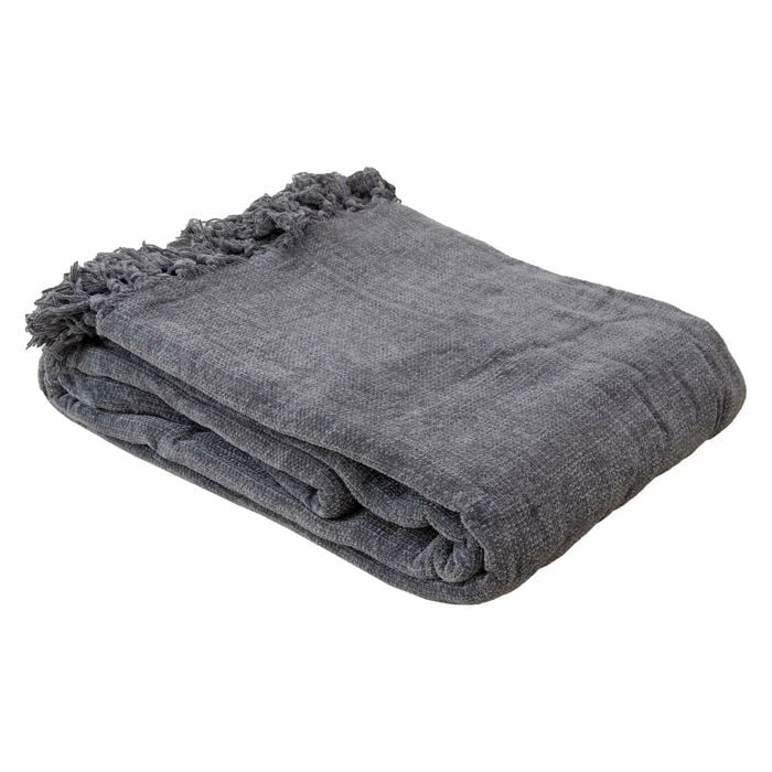 Acrylic Chenille Tassel Knitted Blanket Bed Sofa Throw Rug - Chenille Gray