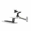 P&P White Sit Stand Desktop Workstation With Monitor Arm Keyboard Tray And Adjustable Height Design