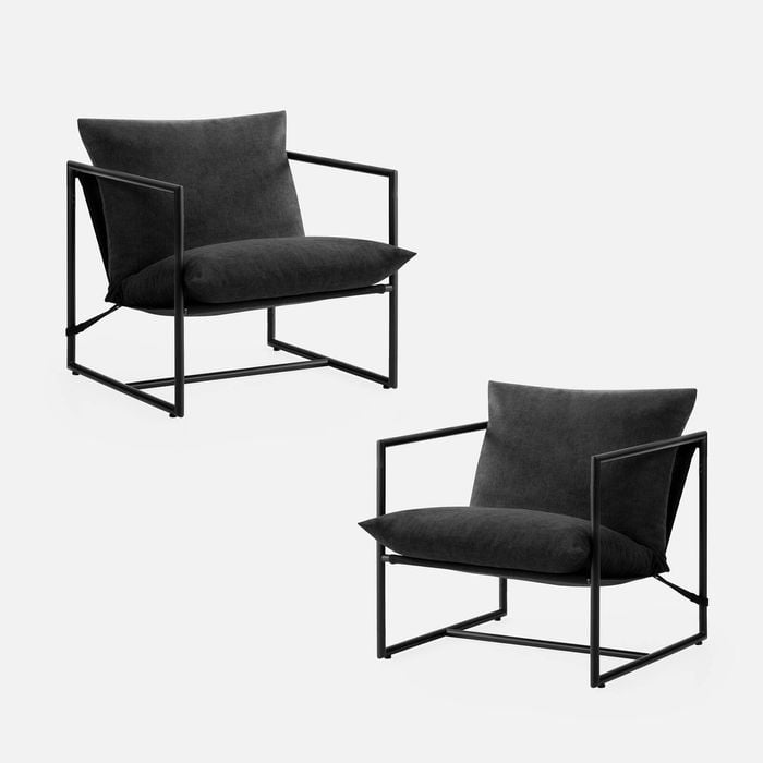 Zinus Aidan Sling Accent Chair Set Of 2 / Metal Frame Armchair With Foam Cushion - Black