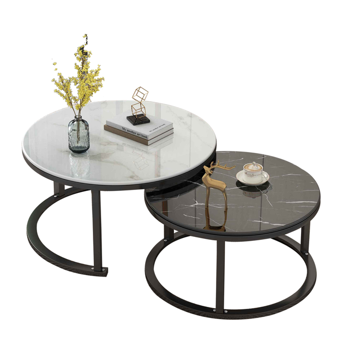 Foret Coffee Table 80cm Tempered Glass Top Nesting Side Tea Tables 2pc Set