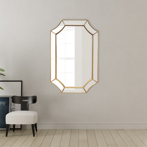 Best World Besty Irregular Wall Mirror 60cm x 90cm Gold Solid Wood Decorative Accent