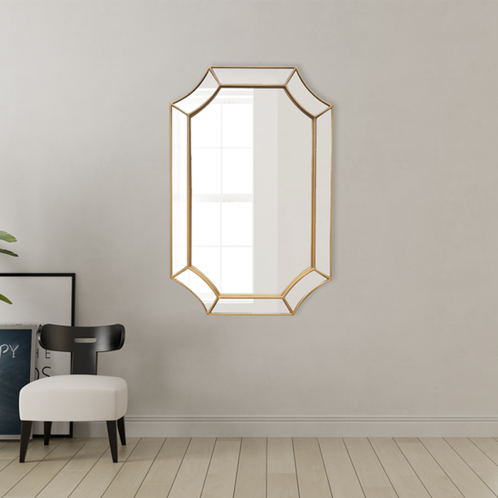 Best World Besty Irregular Wall Mirror 60cm x 90cm Gold Solid Wood Decorative Accent