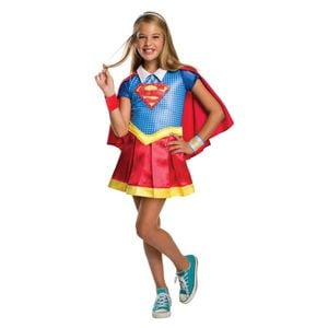 Supergirl Deluxe Halloween Costume for Kids Top Skirt Cape Headband Cuffs Superhero, 3-5-YRS