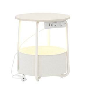 Ufurniture Round Side Table Sofa End Table Nightstand Bedside Table Beige