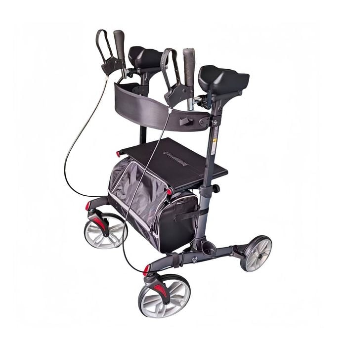 Livingstone Upright Rollator Walker 10" Front Wheel With Seat And Bag Grey