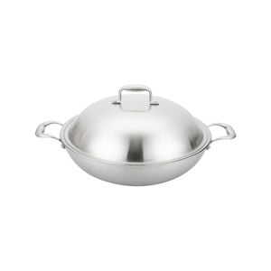 SOGA 38cm Stainless Steel Double Handle Wok Frying Pan with Lid