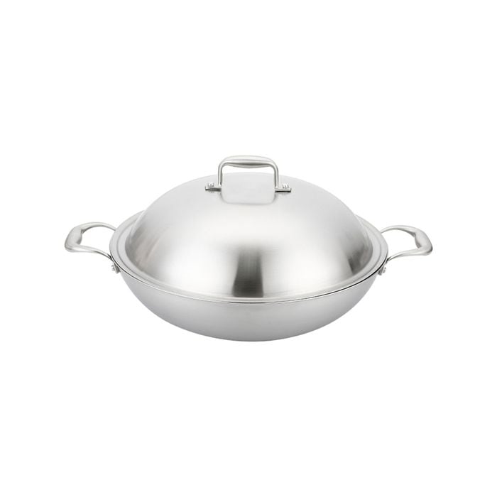 SOGA 38cm Stainless Steel Double Handle Wok Frying Pan with Lid