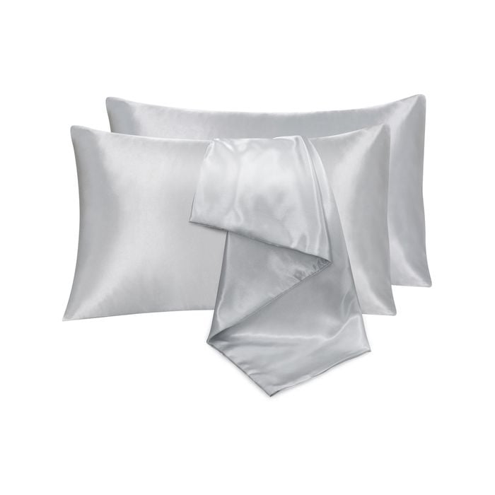 LINENOVA Satin Pillow Case Queen Size Pair Silver