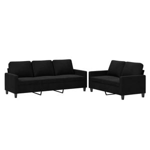 vidaXL Sofa Set with Cushions 2-Seater Sofa Couch Settee 2 Piece Black Velvet