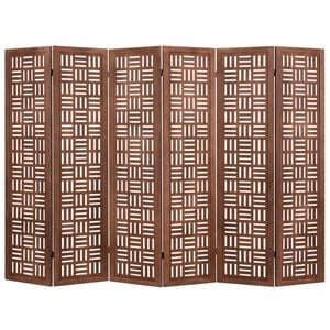 Costway 6 Panel Folding Room Divider Openwork Carving Privacy Screen 165cm - Walnut