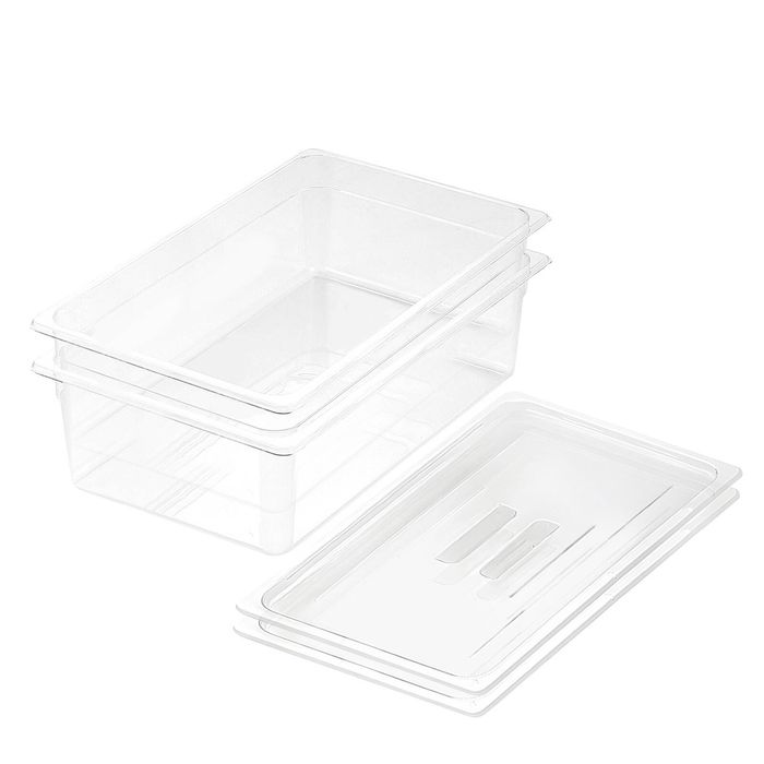 SOGA 1/1 GN Polycarbonate Food Pan 150mm Clear 2 Pack with Lids