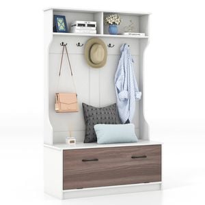 Costway 160cm Hall Tree Coat Clothes Rack Shoe Storage Bench, White