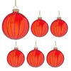 Christabelle 6 Red Glass Christmas Baubles Pink Beaded Stripes 8cm Xmas Tree Decorations Hanging Ornaments