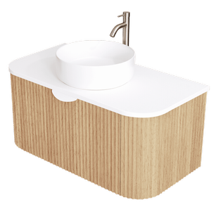 CIBO 900mm White Oak Ripple Luxe Vanity With Solid Surface Top & White Basin