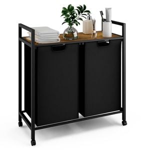 Ufurniture Laundry Hamper Laundry Basket Organizer with Shelf 2 Pull-Out Removable Bags 2x45L Black & Rustic Brown