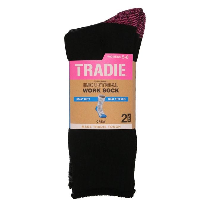 Tradie Women's Multi Heavy Duty Cotton Crew Socks 2 Pack Size 5-8