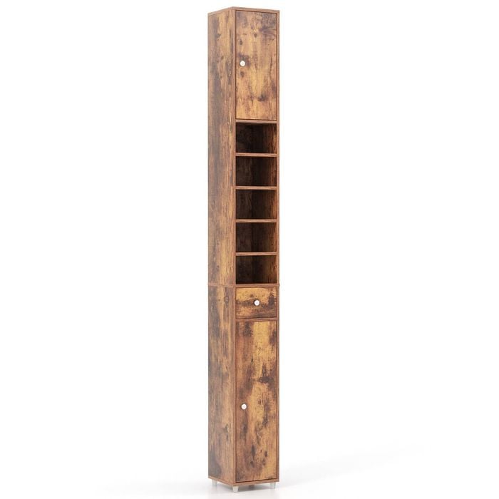 Costway 1.8m Slim Tall Display Cabinet Kitchen Cupboard Brown