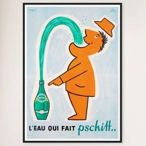 Galrie Perrier Pschitt Vintage French Advertising Poster-Classic Mineral Water Art Print, Black Frame, A1 60x 84cm (23 x 33inch)