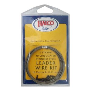 Halco 10m Clear Nylon Coated 7 Strand Stainless Wire Kit With 10 Crimp Sleeves 100lb