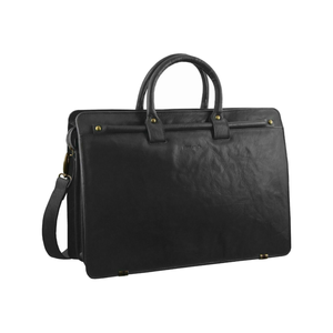 Pierre Cardin s Rustic Leather 15" Laptop Computer Shoulder  Handbag Briefcase Black