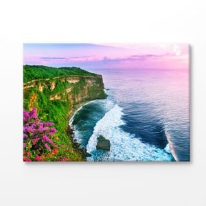 Uluwatu Cliff With Flowers Sea View Print 100% Australian Made 90x60cm (Stretched Canvas)
