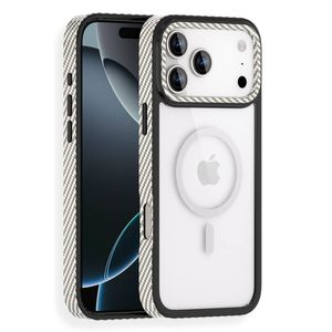For Apple iPhone 18 Pro /17 Pro Kevlar Texture Carbon Fiber Magnetic Back Case – Shockproof Clear Back Cover (White)