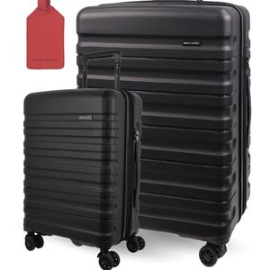 2pc Pierre Cardin Hard-Shell Large & Cabin Set Travel Luggage Tag Black