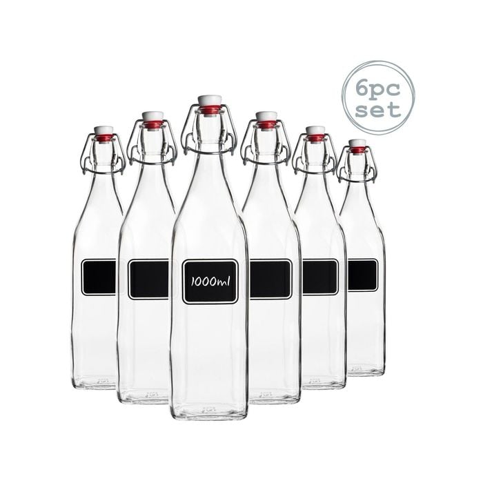 Lavagna Glass Bottle Set with Chalkboard Label - 1L - 6pc